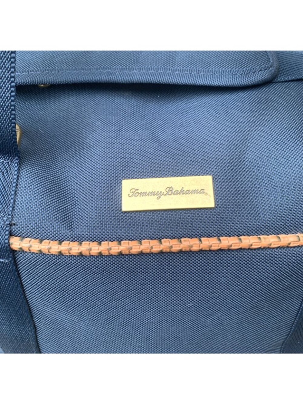 Tommy Bahama Mojito Blue Canvas Duffle Travel Bag Basketweave Trim Large - Picture 2 of 12